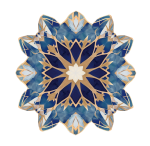 A kaleidscope shape in navy, blue, and gold colors
